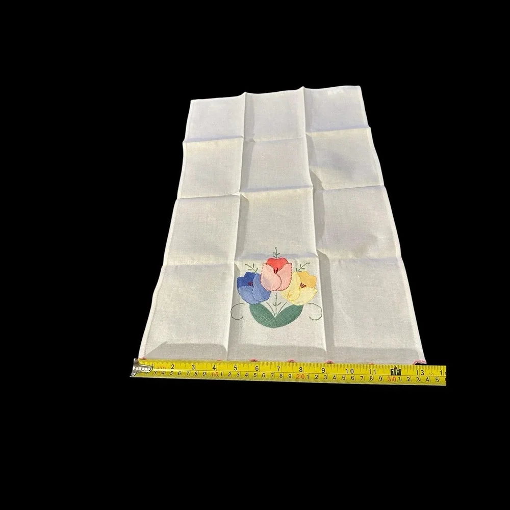 Set of 2 New White 100% Cotton Embroidered Cottagecore Floral Tea Towels